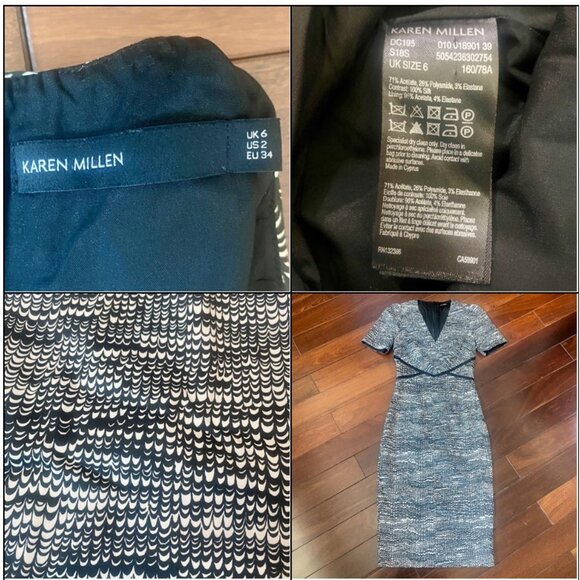 Karen Millen Abstract Print V-Neck Pencil Satin Dress with Silk Detailing Size 2 - Picture 16 of 16